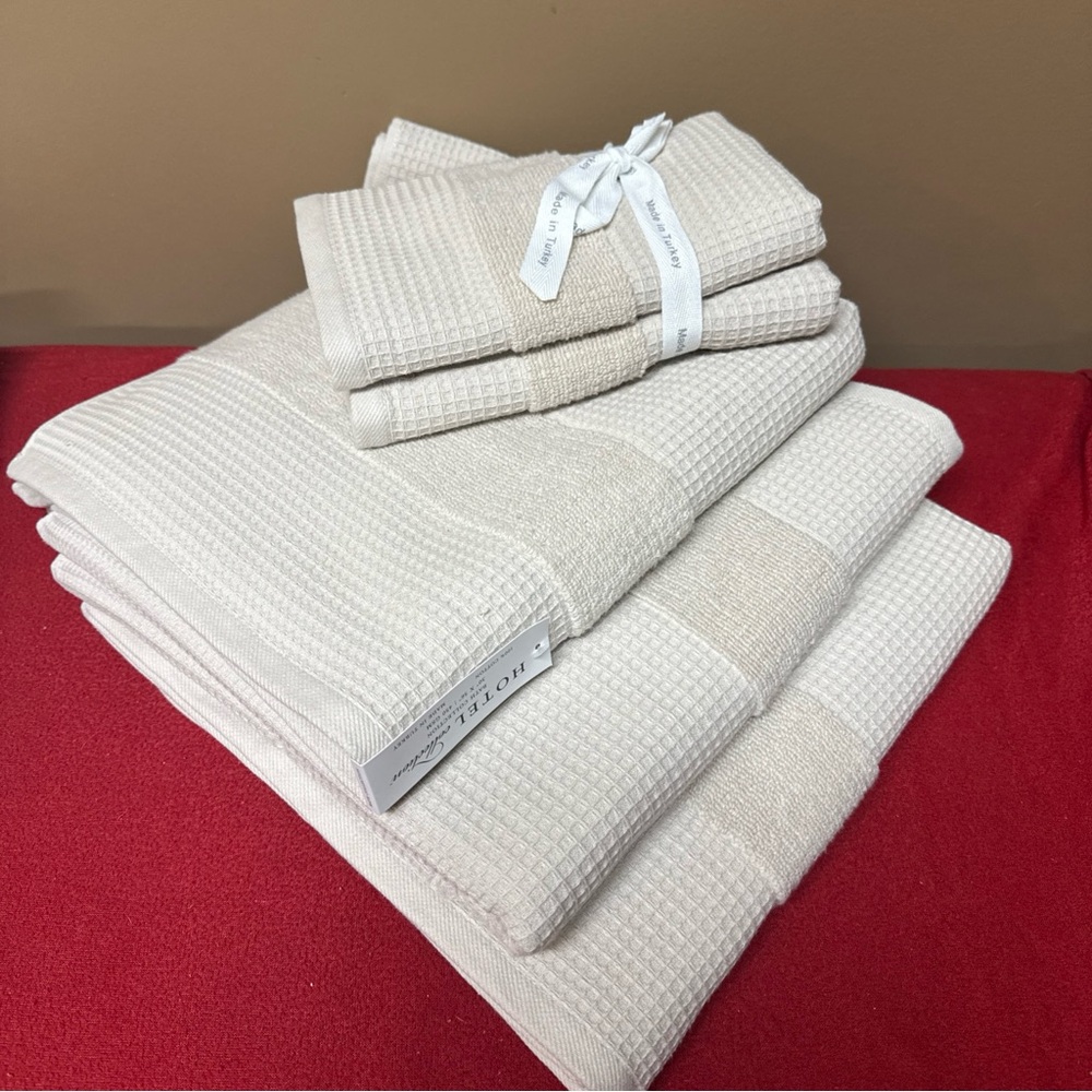 Hotel Collection Waffle Weave Turkish COTTON 3 Bath 2 Hand Towels Pumice Color
